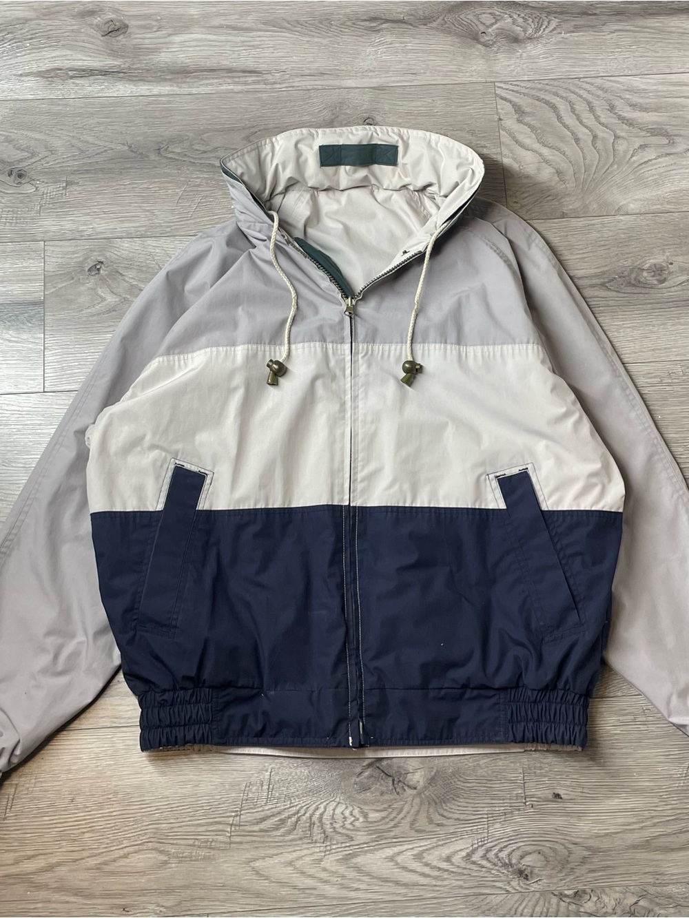 Timberland Colorblock Windbreaker Jacket in Gray, Cream & Navy